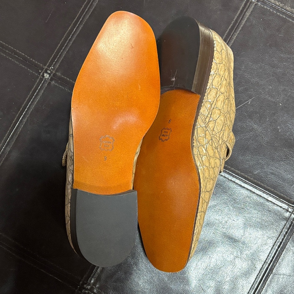 Tan Crocodile Pattern Loafers - image 3